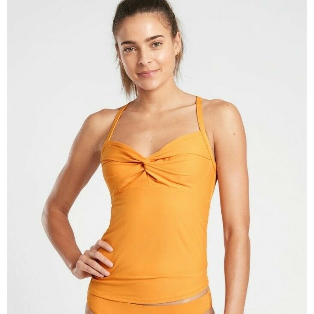Athleta Twist Up Tankini Top Swim Strappy Size 34 B/C Underwire Removable Pads